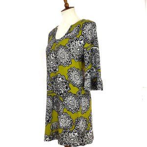Aryeh Green Black Bold Print Casual Jersey Ruffle Sleeve Dress Medium